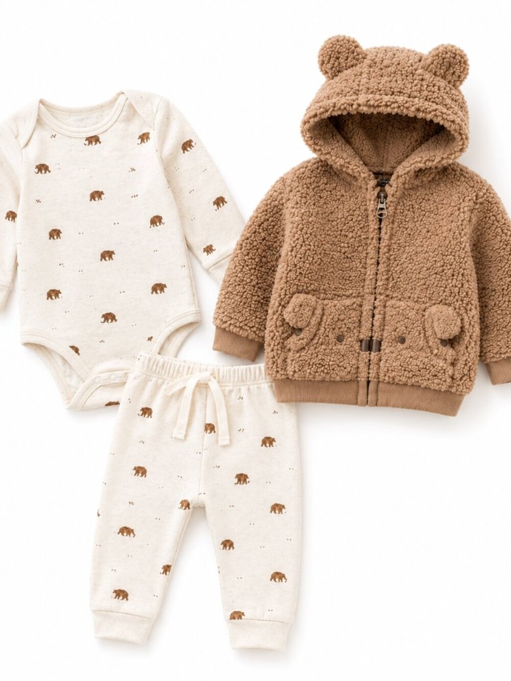 NWT Carter's Baby Boy 3 Piece Outfit Set Sherpa Bear Ear Jacket Onesie Pants